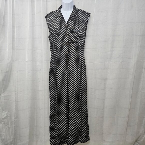 Zara Black Gray Geometric Sleeveless Jumpsuit Wide Leg Boho S/M - Picture 12 of 12